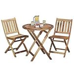 Garden life Wooden Bistro Furniture Set Outdoor Folding Patio Table with 2 Chairs