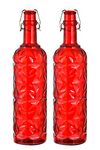 MACHAK Flower Crysta Glass Water Bottle For Kitchen, Home Decoration, 1 ltr (Pack of 2, Red)