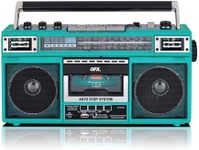 QFX J-220BTTQ Aqua Turquoise Boombox MP3 Conversion from Radio to Cassette with 4-Band (AM, FM, SW1, SW2) Radio with Bluetooth, Dual 3” Speakers, Built-in Microphone, Recorder, and a 3-Band Equalizer