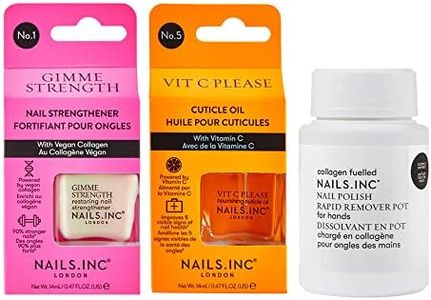 Nails.INC Best Nails Yet 3-Piece Nail Treatment Set – Nail Strengthener, Cuticle Oil & Collagen Nail Polish Remover Pot – Vegan & Vitamin-Infused Formula for Stronger, Healthier Nails