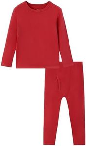 BambooBud Thermal Underwear for Kids Boys Long Sleeve Top and Bottom Pajama Set Soft Undershirts Johns Base Layer XXS-XL, Burgundy, X-Small