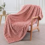 Exclusivo Mezcla Extra Large Soft Fleece Throw Blanket, 50x70 Inches 3D Clouds Stylish Jacquard Throw Blanket for Couch, Cozy Soft Lightweight for All Season, Dusty Pink Blanket