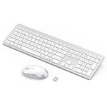 Rechargeable Wireless Keyboard and Mouse Set, Seenda Full Size Ultra Thin Quiet USB Keyboard Mouse with Build-in Lithium Battery, Compatible with Windows Laptop Computer PC, Silver and White