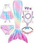 Mermaid Tails for Swimming for Girls Swimmable Swimsuit Kids Bathing Suits Birthday Gift 3-12 Years (NO Monofin), Gan215, 6 Years