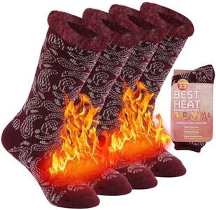 Sunew Warm Thermal Socks, Women's Outdoor Sports Insulated Heated Winter Hiking Mid-Calf Socks, Ultra Warm Skiing Snowboarding Socks, Indoors Durable Thick Slipper Socks, 2 Pairs Wine Red Medium