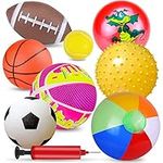 Ynanimery 8 Pcs Ball Toys for Kids, Soft Sports Balls for Toddlers with Pump -Inflatable Bouncy Balls for Kids Sensory Toys Ball,balls for toddlers 1-3, Party Favors Playground Toys