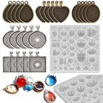 Techson 30 PCS Pendant Trays, 5 Styles (Round, Square, Heart, Teardrop, Oval) DIY Jewelry Making, include Casting Mold (30 PCS Pendant Trays Set)