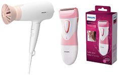 PHILIPS Hair Dryer BHD308/30 1600W Thermoprotect AirFlower, 3 Heat & Speed Settings for quick drying & Cordless SatinShave Wet & Dry Electric Shaver HP6306(Multicolor)