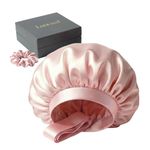 Lunessa 22-Momme Mulberry Silk Hair Bonnet for Sleeping + Scrunchie Included | Real Silk, Frizz-Free, OEKO-TEX® Certified Luxury Wrap for any Hair Type | Luxury Giftable Package (Pink)