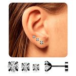 3 Pairs Tiny Cubic Zirconia Flat Back Stud Earrings, 14k Gold Plated Screw on Flat Back Earrings Hypoallergenic Flatback Cartilage Earring Jewelry Gifts for Teen Men 3-5mm (Black)