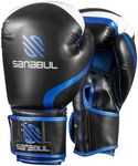 Sanabul Essential Gel Boxing Gloves | Kickboxing Gloves | Punching Bag Gloves for Men and Women, Black/Metallic Blue 8 oz