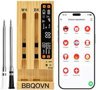 BBQOVN WiFi Sub-1G Wireless Meat Thermometer Unlimited Range 7 NIST Certified Sensors with Ambient Temp 2 Temp Monitoring Ways Digital Smart Base and App for BBQ, Smoker, Grill, Oven (2, black, small)