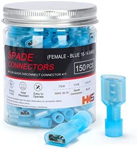 HKS 150PCS Nylon Female Spade Quick Disconnect Connector - Blue 16-14 AWG Electrical Wire Connectors Kit - Tinned Copper - Cold-Pressed Wire Terminal Automotive Crimp Insulated