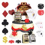 YIQXKOUY 21 Pieces Casino Cake Decorations Set Including Poker Chips Dices,Mini Slot Toy Machine,Poker Cake Topper,Casino Happy Birthday Cake Topper,Casino Cupcake Toppers for Las Vegas Theme Parties