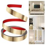 WICHARSH 16.4ft Golden Metal Trim Wall Strip, 201 Stainless Steel Self Adhesive Peel and Stick Wall Trim Metalized Mirror-Like Finish for Wall Ceiling Floor Cabinet Tile Edge Moulding (1PC)