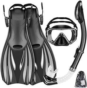 Zeeporte Dive Snorkeling Gear for Adults Kids - Mask Fins Snorkel Set with Panoramic View Snorkel Mask Anti-Fog Anti-Leak, Dry Top Snorkel, Dive Flippers and Gear Bag, Snorkeling Diving Safety Gear