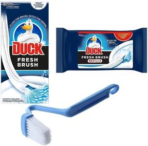 Toilet Duck Fresh Brush With Holder + Duck Fresh Brush Refills (12 Flushable Cleaning Pads) + Kunwely Curved Plastic Toilet Brush for Under Rim - Toilet Bowl Cleaner Starter Kit