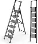 WOA WOA 6 Step Ladder, Lightweight Foldable Ladder with Non-Slip Wide Pedals, Stepladder with Safe Handrail, Space Saving for Home, Kitchen, Indoor & Outdoor 300lbs - Black