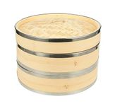 Shoppers Hub PNQ 21cm Wide Bamboo Wood Based Round 2 Layer Dimsum Basket with Lid Steamer Box for Ideal Heavy Duty Use in Hotels, Restaurants and Cafes. (Size: 21cm)