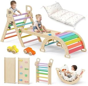 BlueWood Pikler Triangle Set with Cushion - Climbing Toys for Toddlers 9-in-1, Montessori Philosophy Play Jungle Gym with Arch, Ramp, Ladder (Rainbow)