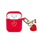 AIIEKZ Compatible with AirPods Case Cover, Soft Silicone Case with Gold Heart Pattern for AirPods 2&1 Generation Case with Love Cherry Keychain for Girls Women (Red)