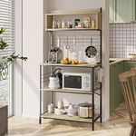 Bestier Kitchen Baker's Rack Coffee Station Microwave Oven Stand Kitchen Shelf with Hutch 8 Side Hooks Free Standing Utility Storage Shelf for Kitchen Dining Room Living Room D12