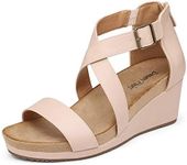 DREAM PAIRS Women's Nude Pu Open Toe Buckle Ankle Strap Summer Platform Wedge Sandals Size 7.5 M US Nini-2