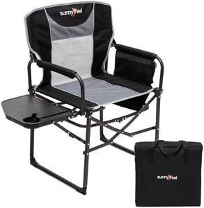 SunnyFeel Camping Director Chair, Portable Folding Chair with Side Table and Storage Pouches, Compact Heavy Duty for Adults Outdoor (Black)