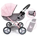 Bayer Dolls 4-in-1 Toy Baby Doll Pram Stroller Cosy Set - Dolls Up to 18" (Pink/Grey)