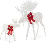 Best Choice Products 5ft 2-Piece Moose Family, Lighted Outdoor Christmas Yard Decoration, Light-Up Décor Set w/ 370 LED Lights, Zip Ties - White