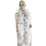 Fukang Feather Turkey Chandelle Feather Boa 72" 80 Gram (White/Silver Tinsel, 80g)