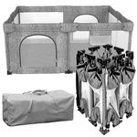 PATYWAGA Portable Playpen for Babies and Toddlers, Baby Playpen Foldable,Playpen for Baby with gate, Baby Activity Center with Fence, Indoor & Outdoor Safety Travel Play Pen (Grey 51"×51")