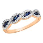 Dazzlingrock Collection Round Blue Sapphire & White Diamond Bridal Swirl Stackable Anniversary Wedding Band | 10K Gold, Blue Sapphire White Diamond Rose Gold, Sapphire