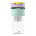 SoleCup. Large Travel Mug Loose Tea Infuser - Detachable Tea Strainer with Spill Proof Lid - 18oz/530ml BPA-Free Reusable Glass Travel Coffee Cup with Silicone Band (Ice-Cream)