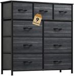 YITAHOME Dresser with 9 Drawers - Fabric Storage Tower, Organizer Unit for Living Room, Hallway, Closets - Sturdy Steel Frame, Wooden Top & Easy Pull Fabric Bins (Charcoal Black Wood Grain)