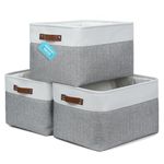 OrganiHaus Extra Large Fabric Storage Baskets for Shelves 3 Pack, 16x13in Closet Storage Bins for Shelves, Cloth Baskets for Organizing, Linen Closet Organizers, Fabric Storage Bin, Gray/White