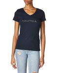 Nautica Women's Easy Comfort Supersoft 100% Cotton Classic Logo T-Shirt, Navy, Medium