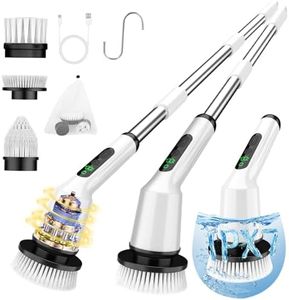 Electric Spin Scrubber for Cleaning Bathroom, Shower Scrubber Cordless Cleaning Brush with IPX7 Waterproof & 2 Speed, 3 Brush Heads, Bathroom Cleaning Supplies for Shower Tub Kitchen Tile Toilet White