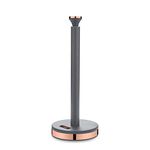 Tower T826133GRY Cavaletto Towel Pole Kitchen Roll Holder with Soft Underliner, Grey and Rose Gold