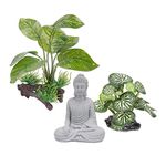 ZORZA 1Set Fish Tank Decoration Buddha Statue 1Pcs + Aquarium Landscaping Simulated Aquatic Plants 2pcs for Fishtank Adornment and Artificial Home Accessories Decor