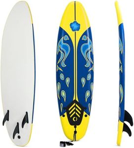 KOTEK 6' Surfboard, Surfing Board with 3 Removable Fins, Safety Leash, EPS Core & EPE Deck, Lightweight Surf Board for Teenagers, Adults, Beginners (Yellow+Blue)