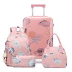 Sea choice Children's Luggage 4PCS Hardshell Children 18" Carry On with 8 Wheels TSA Lock YKK Zipper Kids Suitcase with Canvas Backpack Lunch Bag Pen Pouch for School Travel