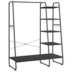 VASAGLE Clothes Rail, Clothes Rack with Shoe Shelf, 5-Tier Storage Rack, 6 Side Hooks, for Bedroom, Living Room, Ebony Black and Matte Black RGR116B02