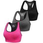 Sykooria Sports Bras Women Racerback Sports Bra Padded Bras Mid Impact Gym Crop Top for Fitness(Black+Grey+Rose Red,M)