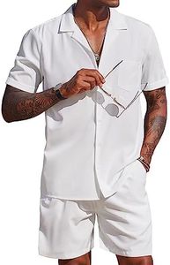 COOFANDY Men's Linen Sets Short Sleeve Button Up Casual Hawaiian Beach Outfits 2 Piece Short Set