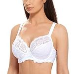 DELIMIRA Women's Full Coverage Non-Foam Floral Lace Plus Size Underwired Bra White 34F