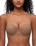 Deyllo Women's Strapless Bra Padded Cup Push Up Plus Size Full Coverage Underwire Support (Milk Coffee,38DDD)