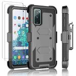 Njjex Case for Samsung Galaxy S20 FE 5G, for Samsung S20 Fan Edition Case W/Tempered Glass Screen Protector [2 Pack], [Nbeck] Heavy Duty Locking Swivel Holster Belt Clip Kickstand Hard Cover [Grey]