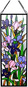 Chloe Lighting SORORIA Tiffany Iris Design 11.5x31.5 Stained Glass Window Panel, Multi-Color