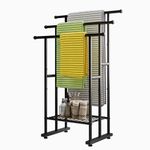 Maliacife Freestanding Towel Racks for Bathroom Organizer, 3 Tier Metal Towel Rack Standing with Storage Shelf, Bathroom Accessories,Towel Holder Stand for Living Room,Bedroom,Outdoor Pool (Black)